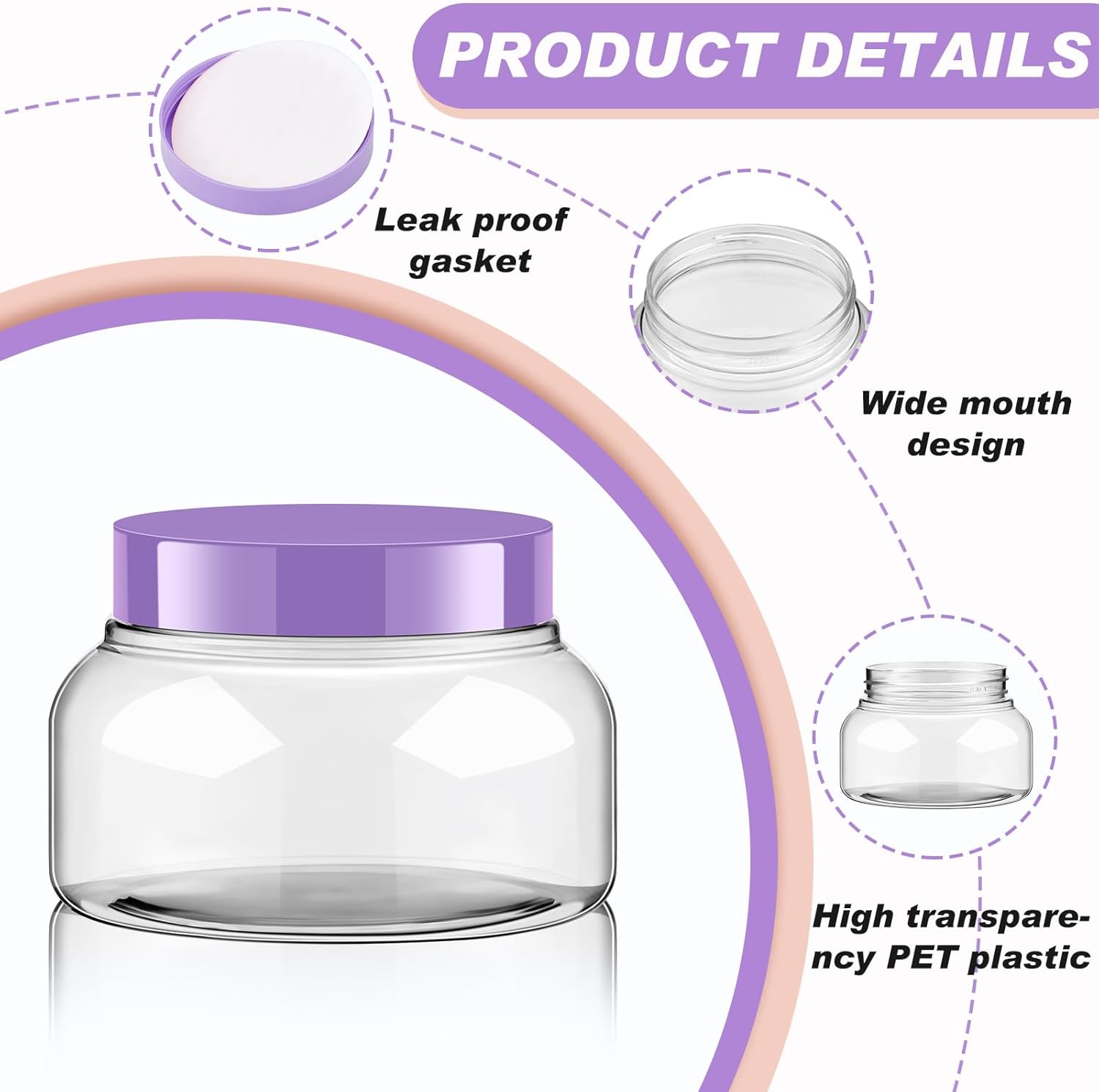 Tessco 24 Pack Plastic Jars with Lids Labels Empty Clear Plastic Jars Round Refillable Cosmetic Containers Body Butter Containers Bulk Sugar Scrub Bottle for Make Up(8 oz,Purple)-Velvo Beauty