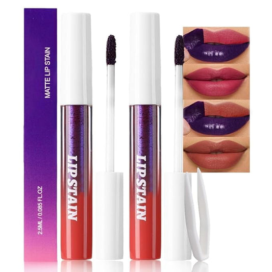 evpct 2Pcs Mauve Red & Nude Brwon Peel Off Lip Stain Tints, Matte Liquid Lipstick Lip Stain Long Lasting Waterproof for Women, Longwear Lipstick Peel Off Highly Pigmented Smudge-proof Easy to Apply-Velvo Beauty