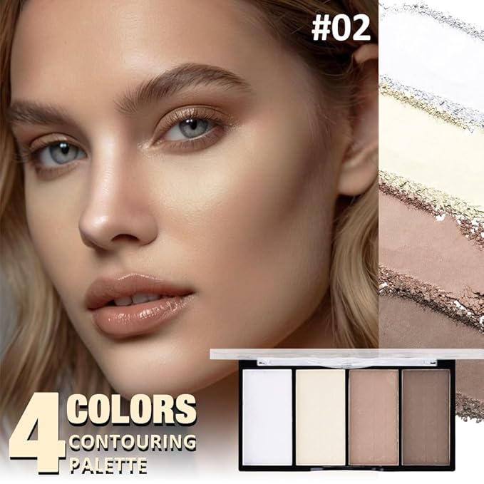 4-Color Contour Makeup Palette, Blush Highlighter Bronzer Powder Kit, Face Cosmetics Gift Set (02#, 1 Count (Pack of 1))-Velvo Beauty