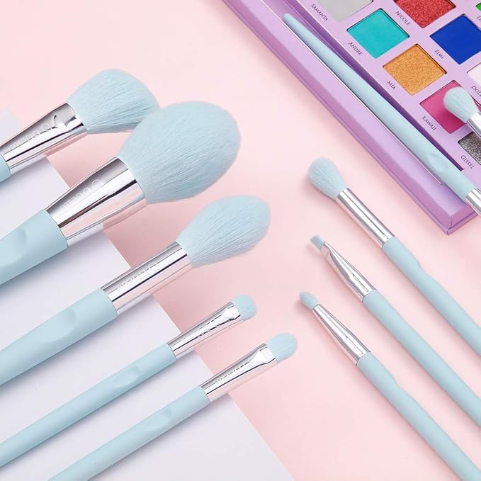 DUcare Makeup Brushes with Holder - 10Pcs Professional Synthetic Make Up Brushes Set for Blush Concealer Foundation Bronzer Powder Eyebrow Contour Eyeshadow Blending Makeup Brush Set, Ice Lake Blue-Velvo Beauty