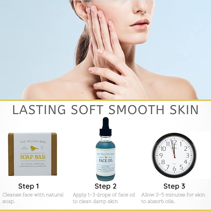 Yellow Bird Balancing Blue Tansy Face Oil 2 oz / 59 ml – Skin Glowing Serum. Collagen Support. Promotes Clear Skin Naturally. Wrinkle, Blemish & Pore Minimizer. Natural, Vegan Facial Moisturizer.-Velvo Beauty