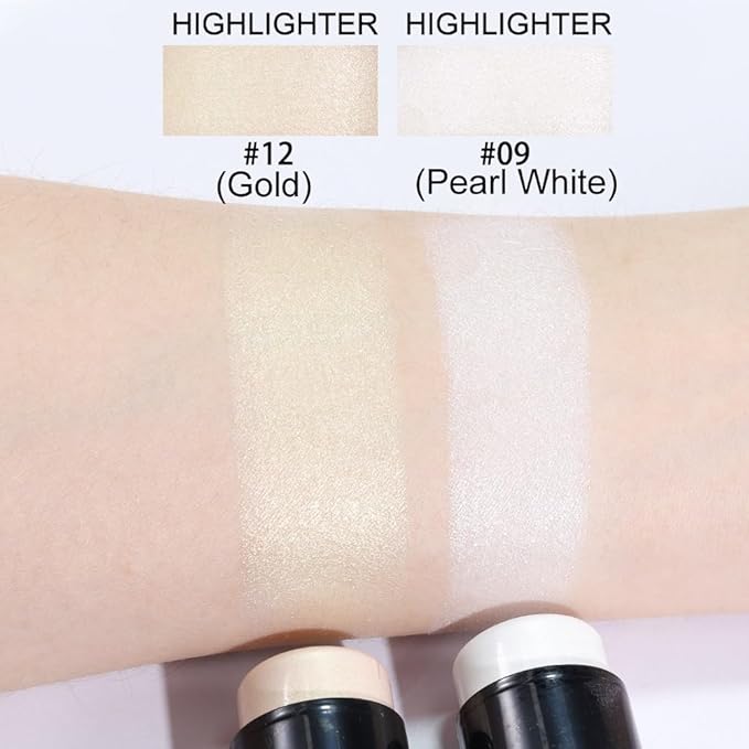 evpct 2Pcs Face Cream Makeup Highlighter Highlight Contour Stick Pearl White & Gold Glitter Contouring Highlighter Makeup Stick and Contour Illuminator Highly Piamented Long Lasting Skin Brighten 9+12-Velvo Beauty