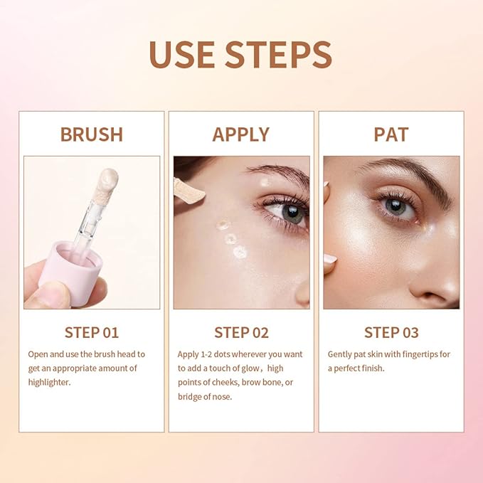 Liquid Highlighter Natural Glow For Face & Body, Waterproof Moisturizing Light Liquid Luminizer For Long Lasting Shimmer, Contour Highlighter Stick Easy to Apply with Cushion Applicator (#3 Rose gold)-Velvo Beauty