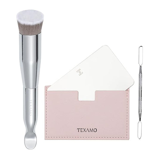 Foundation Makeup Spatula Mixing Makeup Palette Spatula Foundation Brush, Makeup Spatula and Palette Set, Spatula for Makeup Professional Makeup Tool(Foundation Bruh+Spatula+Palette)-Velvo Beauty
