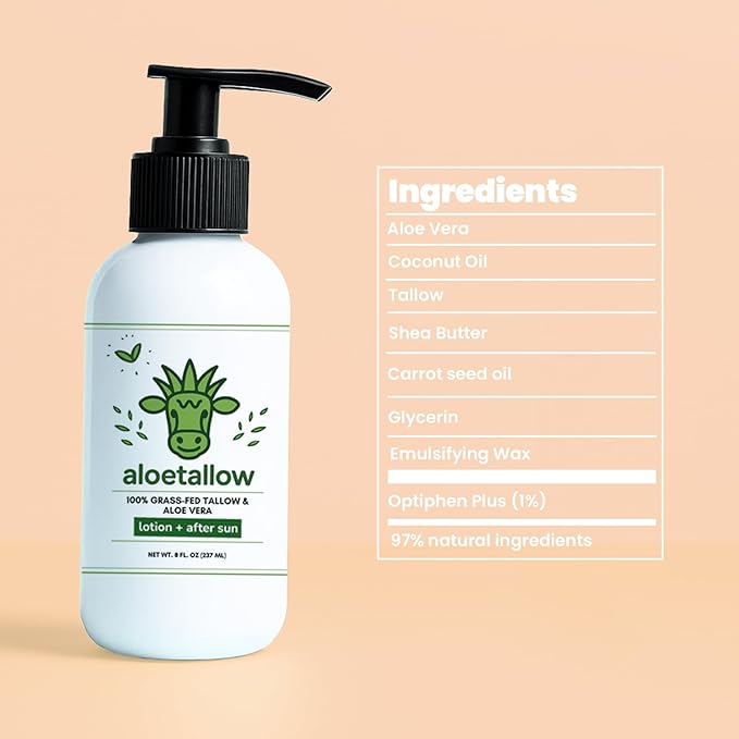 After Sun Lotion for Sunburn Relief & Tan Extender – Aloe Vera & Grass Fed Tallow with Shea & Cocoa Butter – Non-Toxic Daily Body Moisturizer for Dry Skin, Face & After Tanning-Velvo Beauty