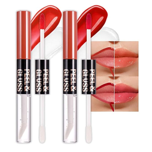 2Pcs Lip Stain Peel Off Lip Gloss oil Dual-Ended Combo, Lips Liner Stain Peel Off Masque, Long Lasting & Waterproof, Transfer-Proof Lip Tint Stain with Lip oil for All Skin Type 01#+04#-Velvo Beauty