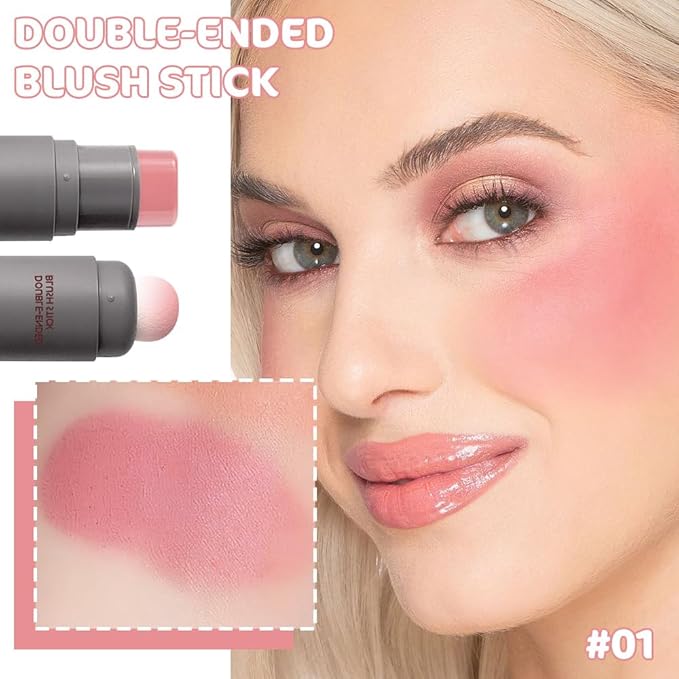 Cream to Powder Blush Stick, High Impact Color, Moisturizing Face Makeup (01#, 1 Count (Pack of 1))-Velvo Beauty
