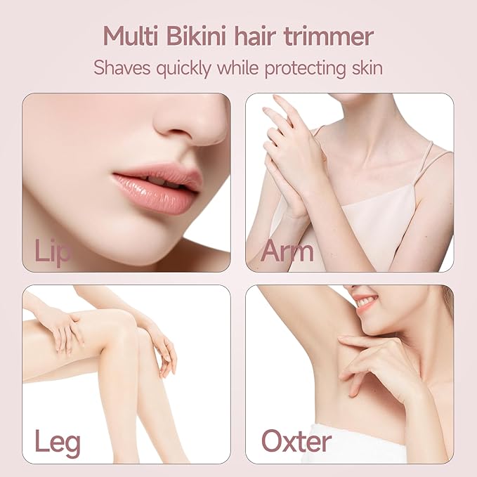 Bikini Trimmer for Women Electric Razors for Women, Double Head Dual Purpose, IPX7 Waterproof Hair Razor, Ceramic Blade Hair Trimmer Wet & Dry Use,Womens Painless Electric Shaver for Facial and Body-Velvo Beauty