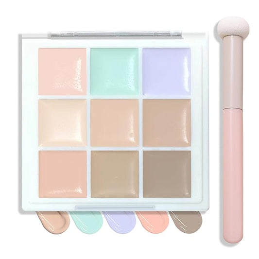 9 Colors Corrector Concealer Palette,Correcting Concealer Cream Makeup Contour Palette Conceals for Dark Circles and Blemish,Contouring Liquid Foundation Highlighting Makeup Kit with Brush-Velvo Beauty