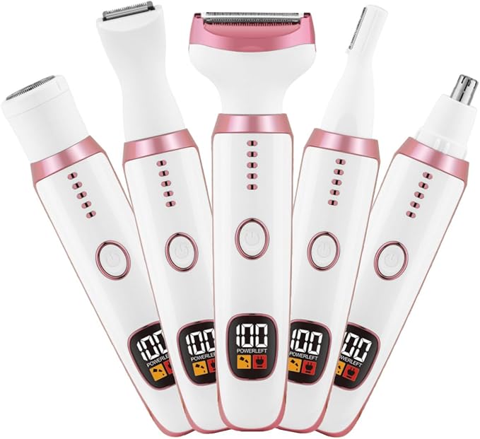 Electric Razors for Women, Bikini Trimmer for Women 5 in 1 Body Shaver for Nose Hair Face Eyebrow Arms Legs Armpit Underarm Pubic Area, Replaceable Lady Facial Razor Painless USB Charge Female Gift-Velvo Beauty