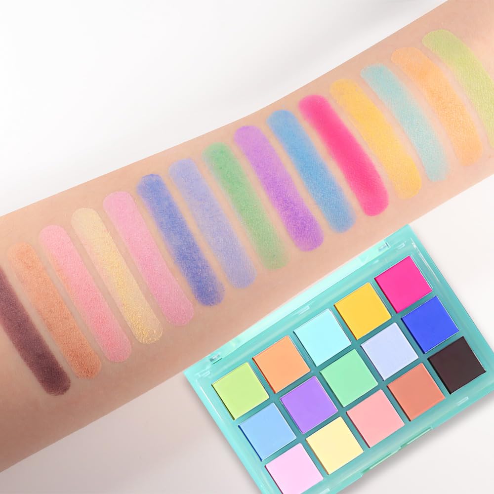 Eye Shadow Makeup Palette,15 Colors Bright Colorful Neon Rainbow Green Purple Yellow Neutral Eyeshadow Palette,Long Lasting Waterproof Travel Size Makeup Pallete,Vegan,Cruelty -free-Velvo Beauty