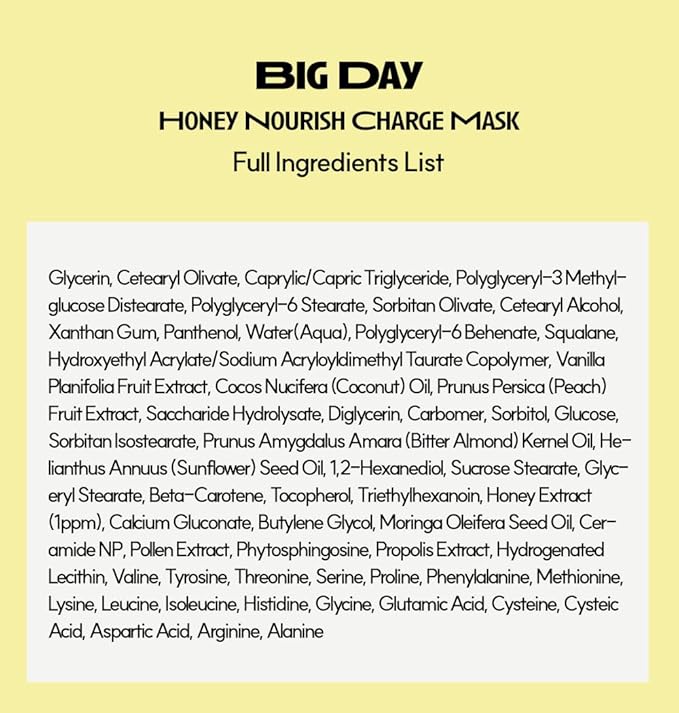 BIG DAY Nourishing Honey Face Mask | Korean Skincare for Deep Hydration & Glow | Propolis, Bee Pollen & Ceramide for Radiance & Skin Barrier Support | 120ml 4.05fl.oz-Velvo Beauty