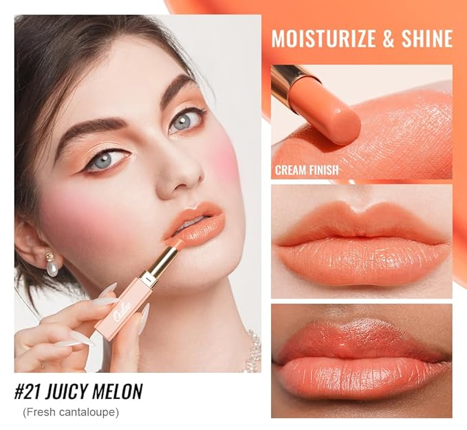 Oulac Shine Orange Lipstick for Women, 2 in 1 Glossy Coral Orange Tinted Lip Balm, Hydrating Lipstick for Dry Lips, Moisture Shine Juicy Finish Vegan 2.2g/0.07oz (21)-Velvo Beauty