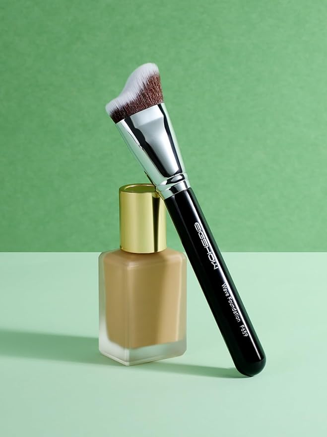 EIGSHOW Foundation Brush with Wave Shaped Head for Liquid, Cream, Powder Blending Cheekbones Jawline, Large Premium Dense Synthetic Bristles (F659)-Velvo Beauty
