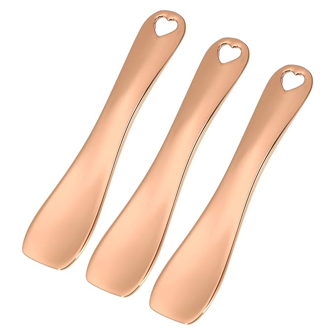 VOCOSTE 3 Pcs Makeup Spatula Mini Spoon, Eye Cream Massage Sticks Beauty Scoop, for Facial Cosmetic Face Cream, Heart Shape 2.36"x0.49", Rose Gold Tone-Velvo Beauty