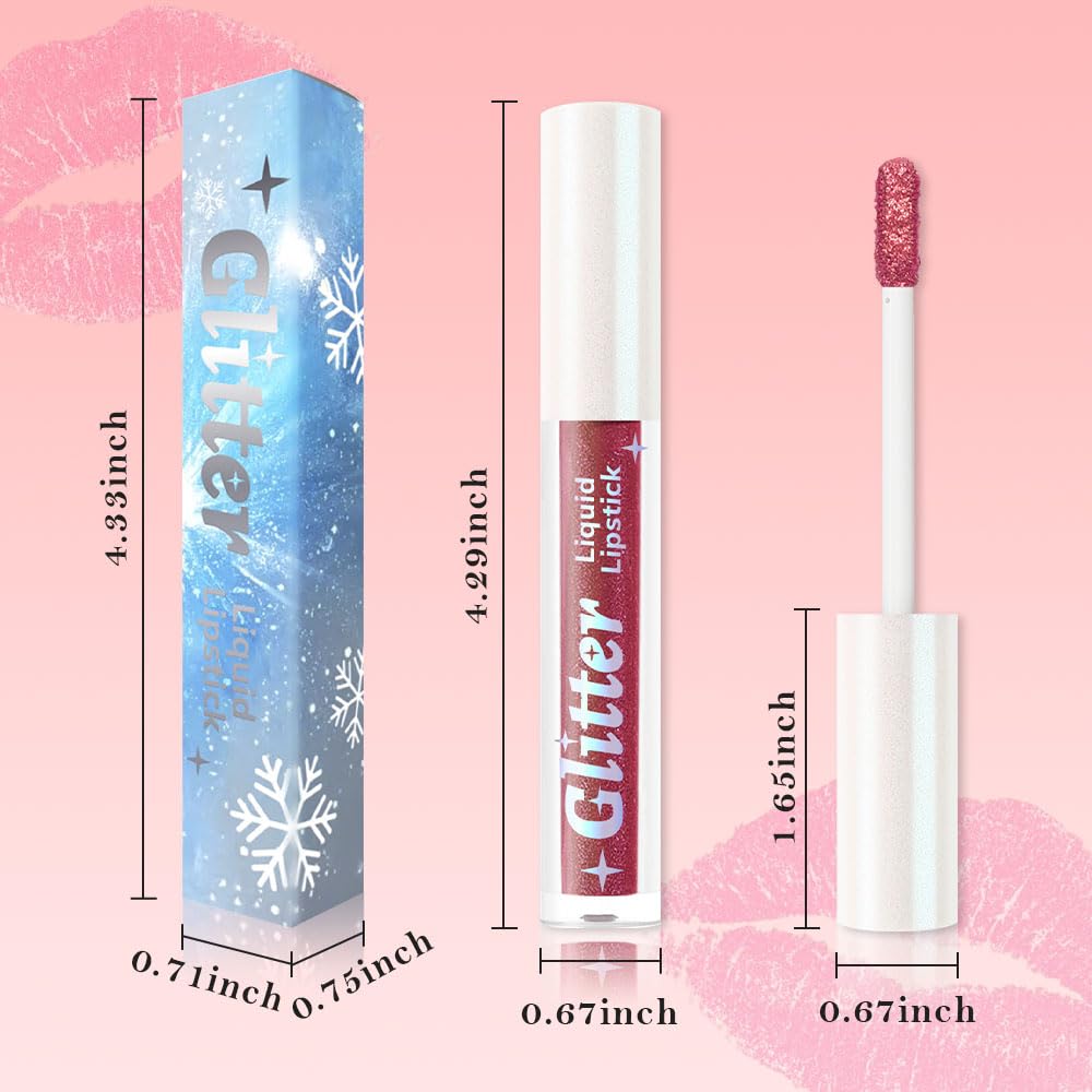 Red Brown Metallic Lipstick for Women,Lightweight Glitter Sparkling Liquid Lipsticks,Shimmer Lip Gloss Stain Long Lasting Waterproof Smudge Proof Non-Drying 24 Hour Full Coverage Lip Makeup,Vegan-Velvo Beauty