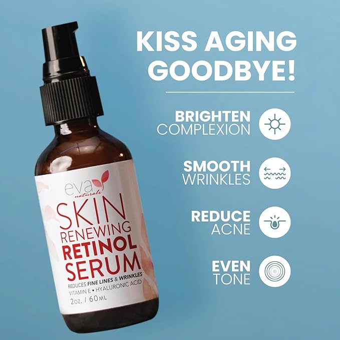 Retinol Serum by Eva Naturals - 2.5% Retinol Serum for Face with Hyaluronic Acid, Vitamin E & Organic Aloe - Retinol Face Serum that Reduce Wrinkles, Fine Lines & Dark Spots - Anti Aging Serum, 2 Pack-Velvo Beauty