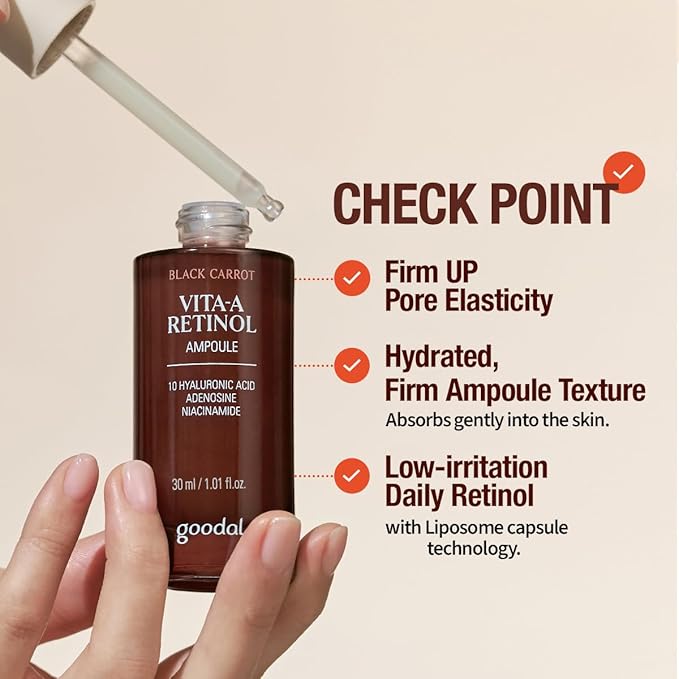 GOODAL Black Carrot VITA-A Retinol Ampoule 30ml, Hydration Facial Serum for Glowy Skin, Lightweight Serum, Korean Skincare, Pore minimizer-Velvo Beauty