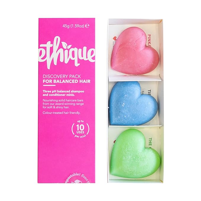Ethique Discovery Pack for Balanced Hair - Shampoo & Conditioner - Plastic-Free, Vegan, Cruelty-Free, Eco-Friendly, 3 Travel Bars, 1.59 oz (Pack of 1)-Velvo Beauty