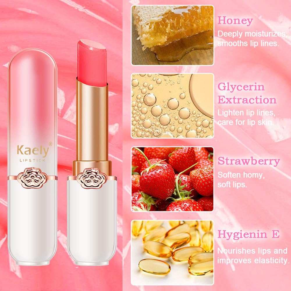Kaely 2Pcs Strawberry Hydrating Lipstick Tinted Lip Balm, Color Changing PH Lipstick Makeup, Korean Magic Lip Stain Long Lasting Waterproof, labiales magicos 24 horas originales-Velvo Beauty