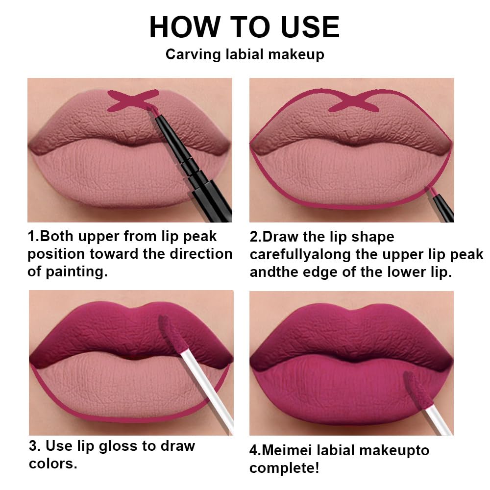 evpct 3Pcs Rose red plum Warm pink Deep cranberry Lip Stain Matte Lip Liner and Lipstick Set Long Lasting labiales matte mate larga duracion listip 24 hour a prueba de agua mate 24 horas originales-Velvo Beauty