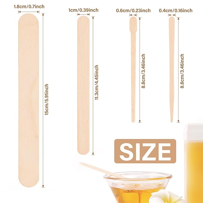 4 Style 500 Pcs Waxing Sticks Assorted Wax Applicator Sticks For Body Legs Face With Small Medium Large Sizes Wood Popsicle Sticks For Waxing Or Wood Craft Sticks-Velvo Beauty