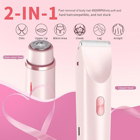 2025 New 2-in-1 Electric Shaver & Bikini Trimmer for Women - Painless Electric Razor for Face, Body & Intimate Areas, Cordless Wet/Dry Shaver with Dual Blades, Waterproof for Shower & Travel (Pink)-Velvo Beauty