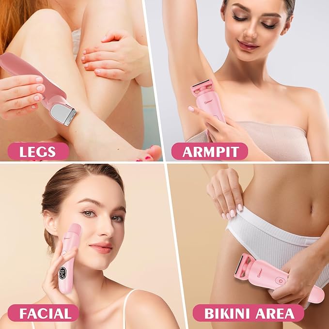 Hatteker Women's Electric Shaver Bikini Trimmer Hair Trimmer for Women LED Display Electric Razor for Legs Bikini Underarm Public Hairs Led Display IPX7 Waterproof Gift for Women (Pink)-Velvo Beauty