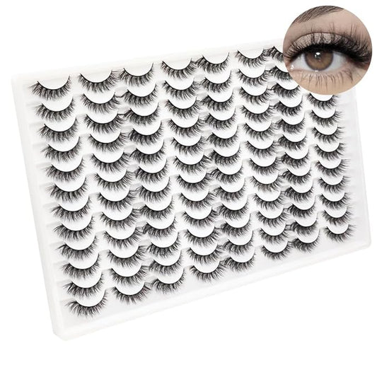 False Eyelashes 48 Pairs Faux Mink Lashes 14mm Wispy Lashes 3D Fluffy Cat Eye Lashes Pack Bulk Wholesale Strip Lashes(style 48-045)-Velvo Beauty