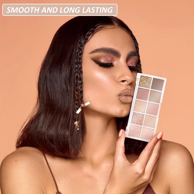 Ten Color Matte Shimmer Eyeshadow Makeup Palette,Orange Smoky Red Dark Golden & Nude Brown Pink Dark Brown 10 Color Series Powder Eye Shadow,Daily Makeup Eyeshadow,Easy to Carry,Vegan&Cruelty-Free 02#-Velvo Beauty