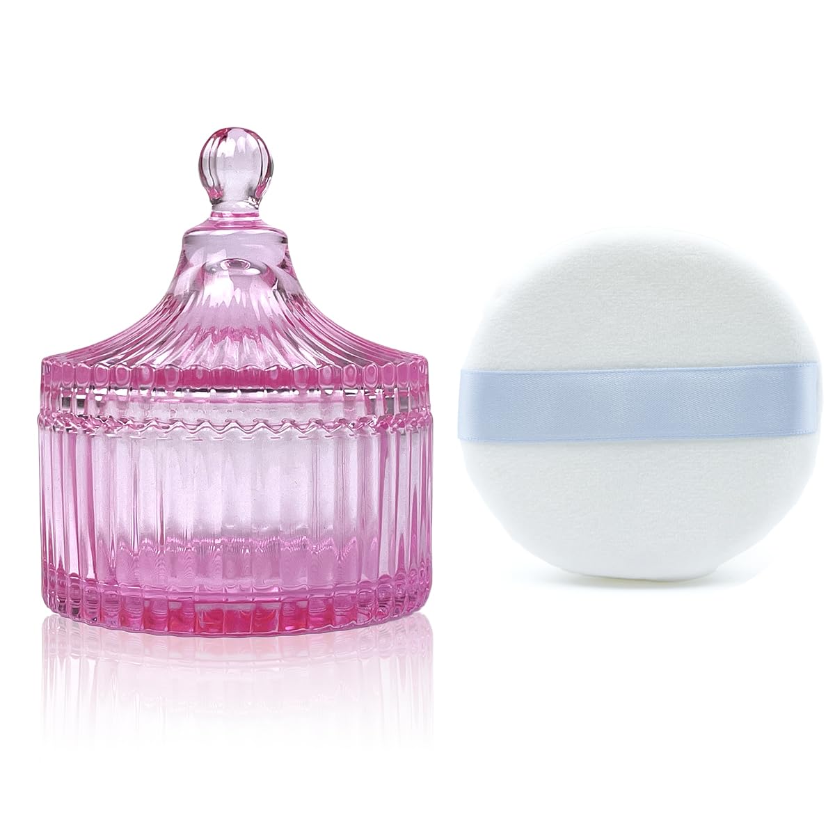 Ultra Soft Powder Puff and Container 3.3" High Density Velvet Dusting Washable Reusable Powder Puff,Body Powder Puff and Glass Jar Holder Loose Powder Box with Puff for Face Makeup(Pink)-Velvo Beauty