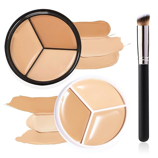 3 Colors Correcting Concealer Makeup Cream Contour Palette,Cream Makeup Palette,Contouring Foundation Highlighting Concealer Palette with Bursh,Professional Concealer Foundation Palette for Women-Velvo Beauty