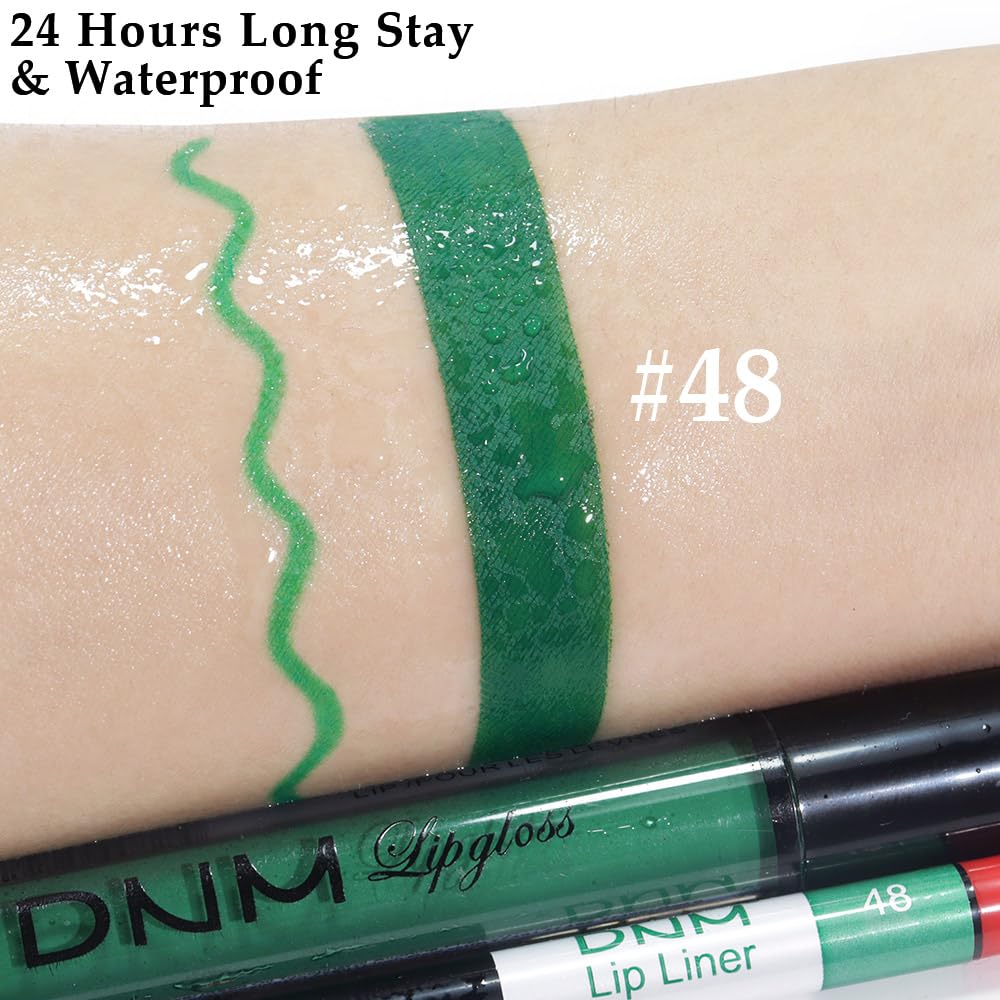 evpct 2Pcs Emerald Forest Green Matte Liquid Lipstick Lip Gloss Stain and Retractable Lip Liner Makeup Set for Women Long Lasting Waterproof 24 Hours Lipstick labial mate larga duracion 24 48#-Velvo Beauty
