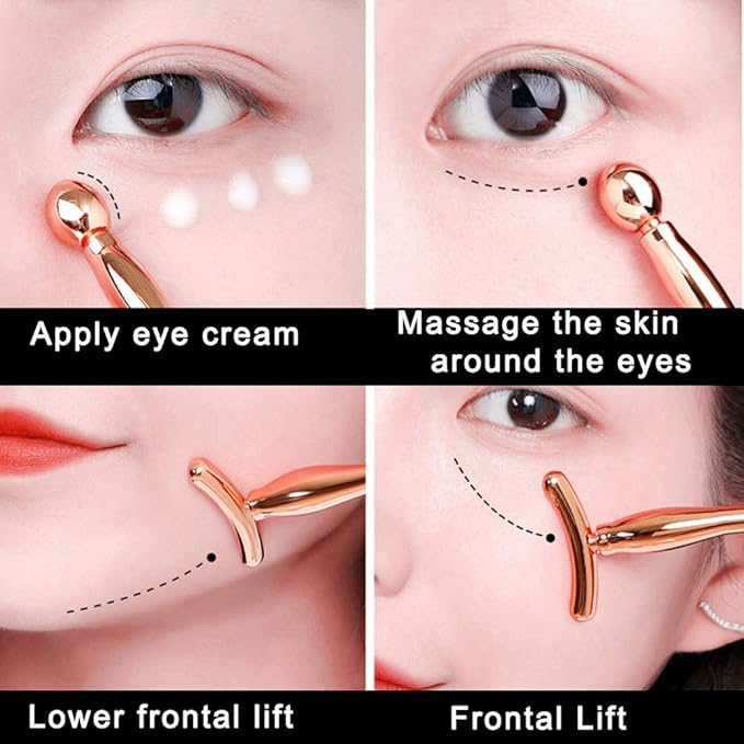 Pimoys 2 Pcs Metal Eye Cream Applicator Face Roller Massager Tool,Eye Massage Wand Stick Women for Facial Massager for Reducing Puffiness Wrinkle Gift for Women-Velvo Beauty