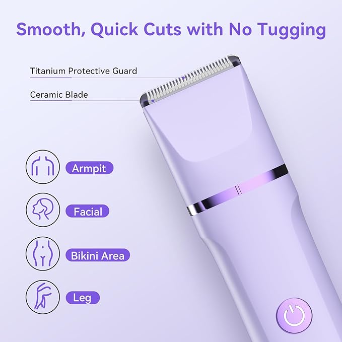 Electric Razors for Women - 4 in 1 Bikini Trimmer for Women, Waterproof Body Pubic Shaver for Womens Wet & Dry Use, Replaceable Facial & Nose Hair Trimmer, Rechargeable Hair Removal Kit, Purple-Velvo Beauty