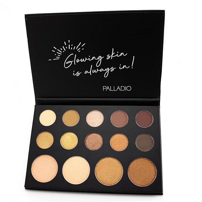 Palladio Sun-Kissed Mirage Eyeshadow Highlighter Palette, Warm Flawless Look, Matte and Shimmer Finishes, 14 Curated to Ensure Rich and Highly Pigmented Colors, All Day Wear (SUN-KISSED)-Velvo Beauty