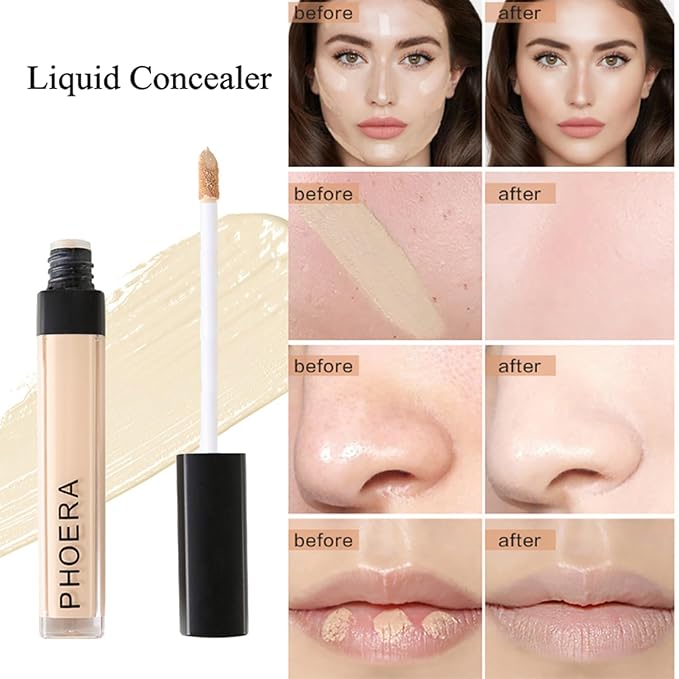 Mushroom Head Air Cushion CC Cream Natural Foundation,PHOERA Foundation,PHOERA Concealer, PHOERA Primer, PHOERA Powder, Kabuki Makeup Brushes Foundation (101 Porcelain+01 Ivory CC)-Velvo Beauty