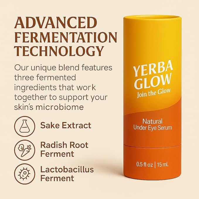 Caffeine Eye Cream – Yerba Glow Natural Under Eye Serum for Dark Circles, Puffiness & Fine Lines – Clean Hydrating Formula with Yerba Mate, Sake & Hyaluronic Acid-Velvo Beauty