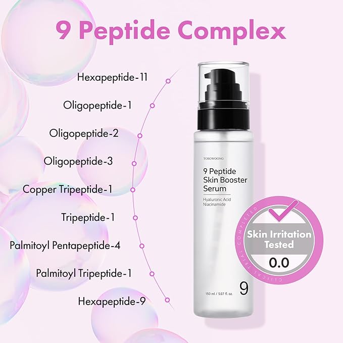9 Peptide Skin Booster Serum, Niacinamide & Hyaluronic Acid Skin Renewal Boosting Facial Essence for All Skin Types, Korean Skin Care, Paraben Free, 150ml, 5.07 fl.oz.-Velvo Beauty