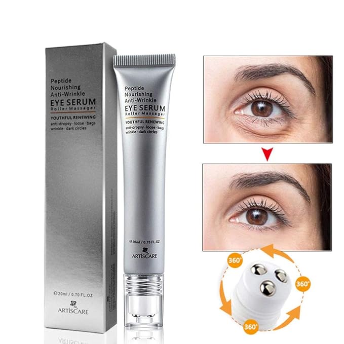 Eye Peptide Serum Eye Massage Roller Nourishing Relieve Loose Eye Bags Dark Circles Eye Skin Care Under Eye Cream for Fine Wrinkles and Puffiness Daily Skincare(Nourishing Grey)-Velvo Beauty