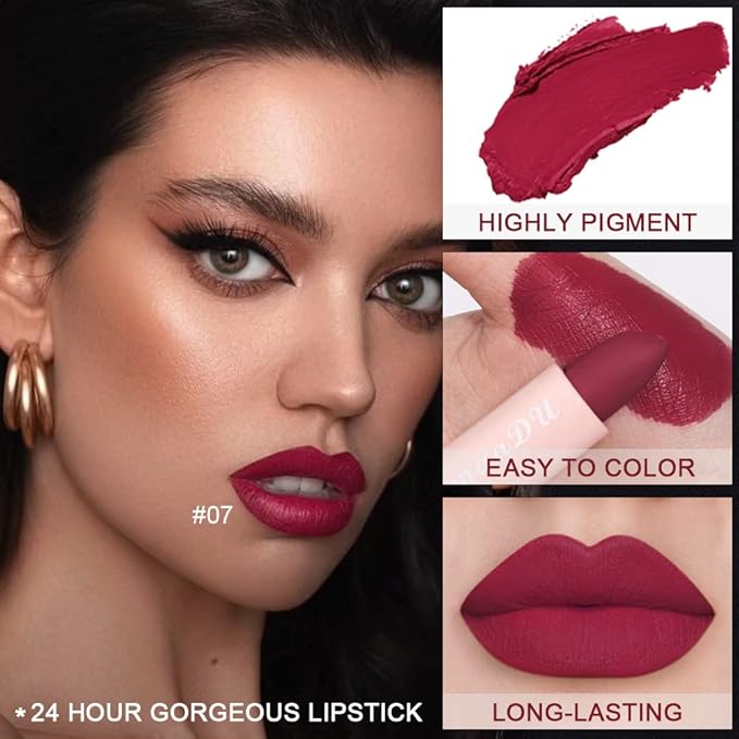 evpct 5Pcs Dark Orange Red Pink Mauve Matte Lipstick Pack Sets for Women Red Silky Velvet Lipstick Matte Long Lasting Smudge Proof Lipstick Lip Stain Makeup Sets Kit matte lipstick 24 hours original 3-Velvo Beauty