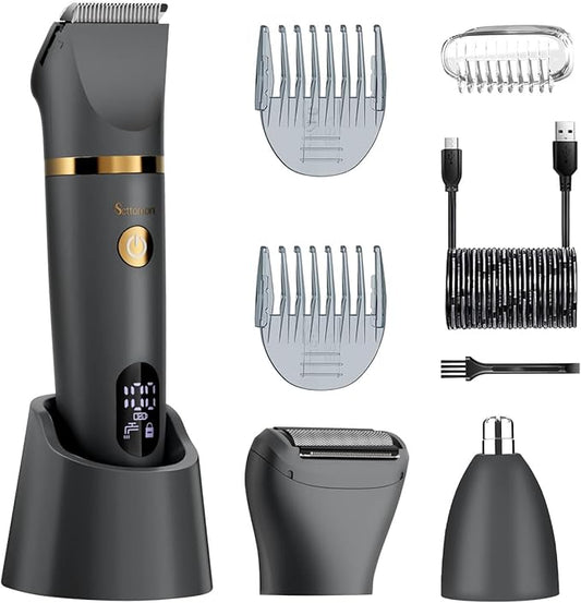 Body Trimmer for Men Ball Pubic Hair Trimmer Body Foil Shaver Razor Nose Ear Waterproof Wet Dry Groomer LED Display-Velvo Beauty