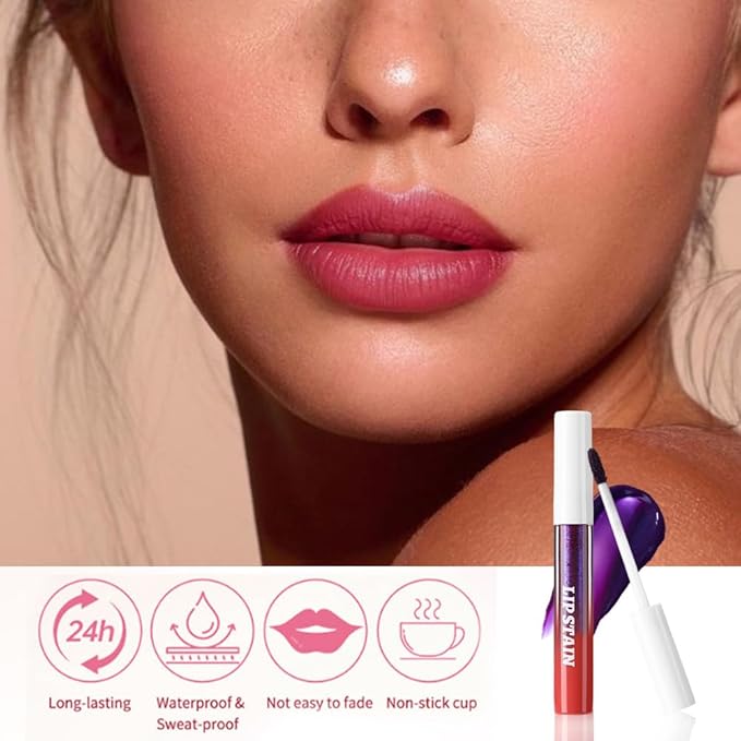 evpct Mauve Red Peel Off Lip Stain Tints, Matte Liquid Lipstick Lip Stain Long Lasting Waterproof for Women, Non-stick Cup Lipstick Peel Off Highly Pigmented Not Faded Smudge-proof Easy to Apply, 02-Velvo Beauty
