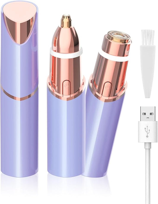 Facial Hair Remover and Eyebrow Trimmer - 2 in 1 Facial Hair Removal Epilators for Women - Rechargeable Travel Face Hair Razor Bikini Shaver for Face Peach Fuzz Lips Chin Armpit Body (Blue)-Velvo Beauty
