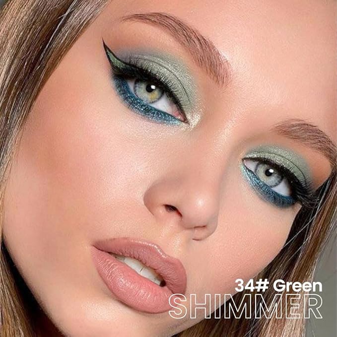 evpct Green Shimmer Cream Eye Shadow Brightener Sticks Set for Eyes, Green Shimmery Matte Pencil Eye shadow Applicator Stick Pen Palette Makeup Waterproof sombras en crema para ojos 34#-Velvo Beauty