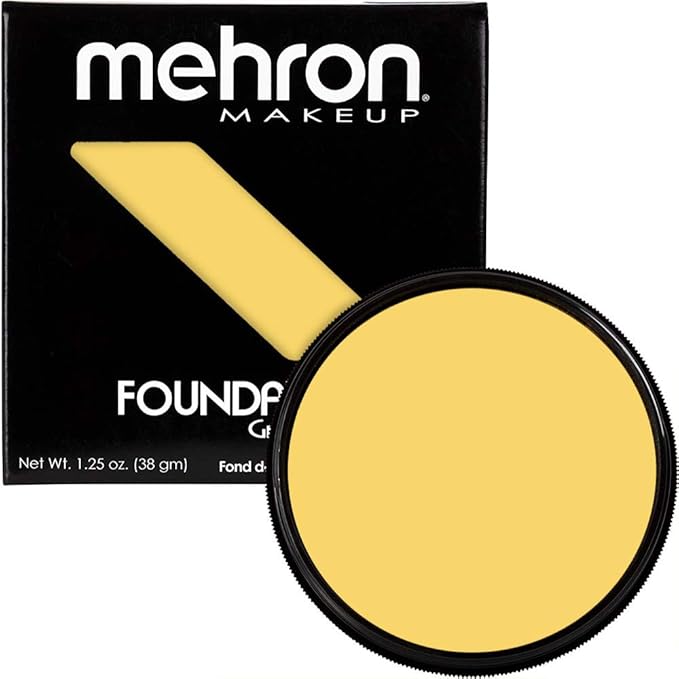 Mehron Makeup Foundation Greasepaint | Stage, Face Paint, Body Paint, Halloween Makeup 1.25 oz (38 g) (YELLOW)-Velvo Beauty