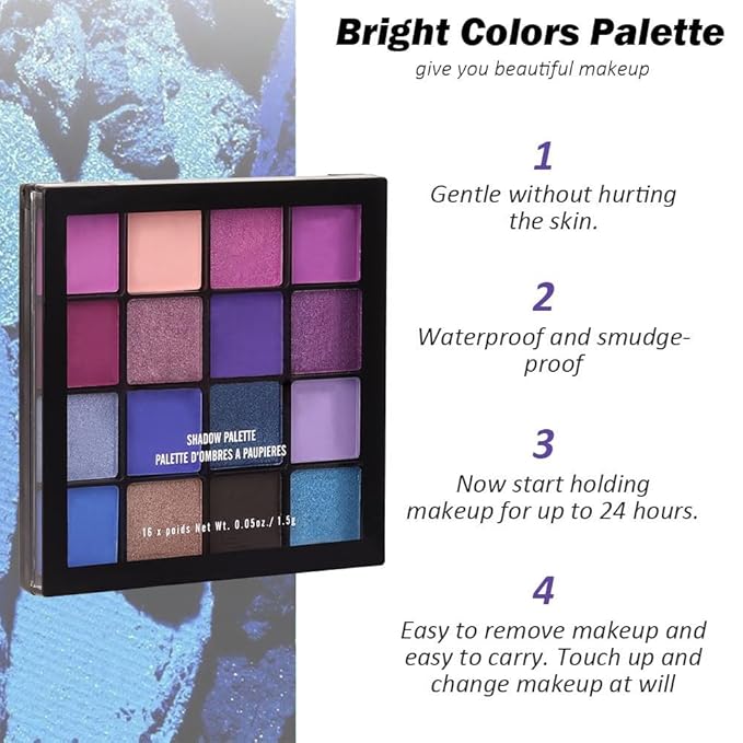 16 Colors Blue Pink Champange Matte Shimmer Eyeshadow Palette for Eye Makeup,High Pigmented Brown Eye Shadow Primers Powder Palet de sombras de ojos-Velvo Beauty
