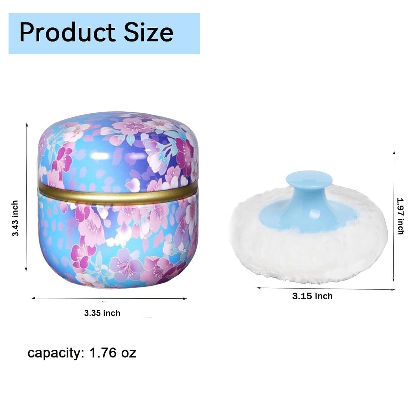 Body Powder Puff and Container, 3.35" Portable Dusting Powder Container with Soft Puff Loose Powder Case Box Jar with Lids for Baby Women Home and Travel Use-Velvo Beauty