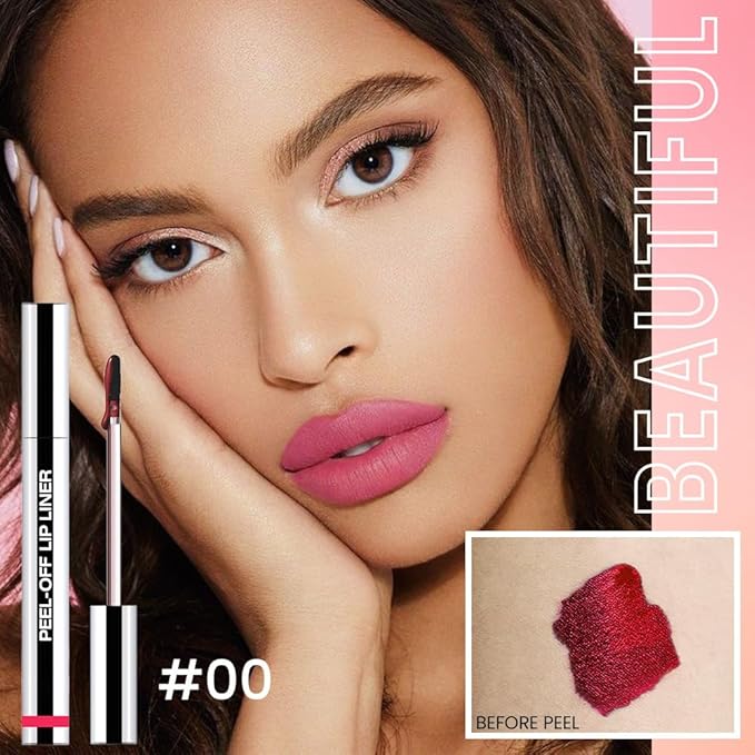 Peel Off Matte Liquid Lip Gloss Stain-Lip Liner with Tweezer, Delicate Pink Peel Off Lip Stain, Long Lasting & Waterproof Lipstick Tattoo, Transfer-Proof Lip Gloss for All Skin Types (00#, 1Pcs)-Velvo Beauty