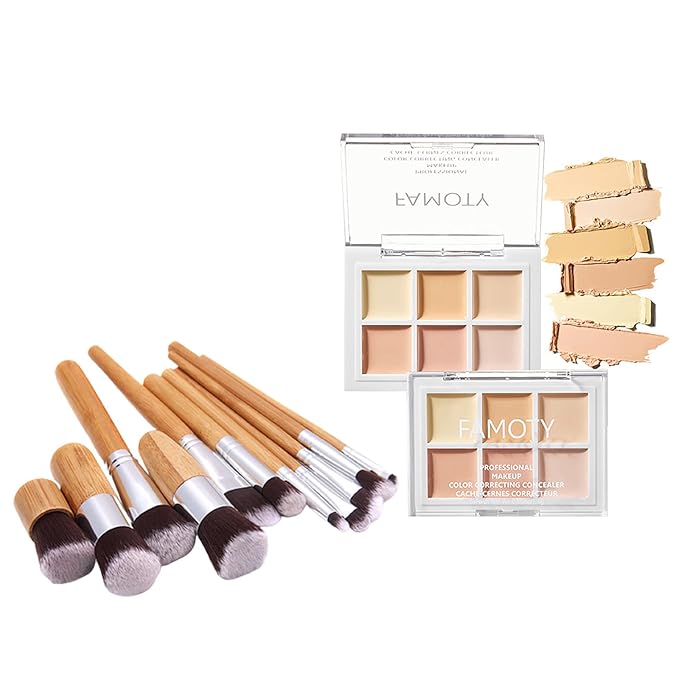 6 Colors Face Contouring Palette, with 11 Pcs Makeup Brush Kits, Light Color Combination Cosmetics Cream Contour and Highlighting Palette, Cover Dark Circles, Bruises, Age Spots, Blemish-Velvo Beauty